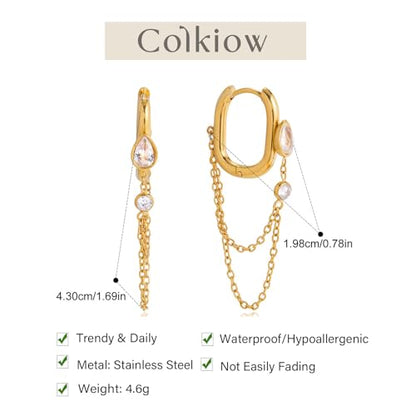 Gold Dangle Earrings for Women，Tassel Hoop Earrings with Charms - color: A