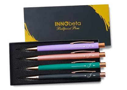 InnoBeta Monogrammed Gifts Ballpoint Pen Set of 4, Initial Letter Gifts for Housewarming, Birthday, Thanksgiving, Christmas - J - color: Initial - J