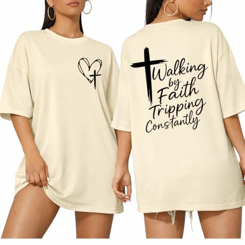 Christian Shirts for Men, Faith Tshirts for Women, Walking by Faith Tripping Constantly T-Shirt, Funny Religious Tee - color: Creamy Yellow, size: Medium