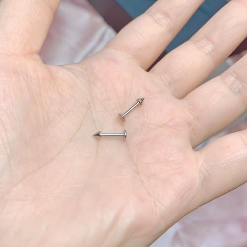 1 Pairs G23 Titanium 20G/18G/16G Press Fit Threadless Push Pop Top 4mm Flat Back Piercing Lip Stud Earring Labret Monroe Lip Ring Tragus Cartilage Bar Lehgth 6mm-12mm - color: 1 Pair Conical
