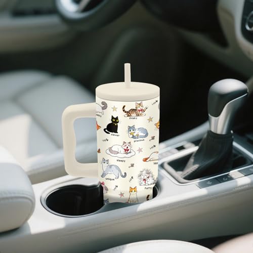 24oz Cute Cat Tumbler with Handle & Straw, Gift For Cat Lovers - color: Cat7