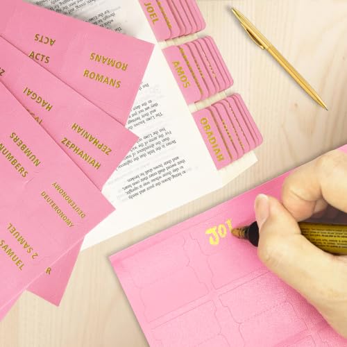 Bible Tabs for Women & Men - 80 Gold Foil (66+14 Blank), Rose Pink - color: Rose Pink
