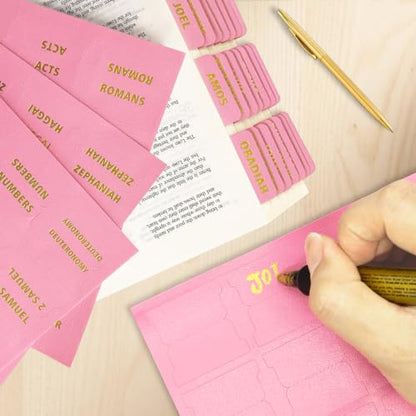 Bible Tabs for Women & Men - 80 Gold Foil (66+14 Blank), Rose Pink - color: Rose Pink
