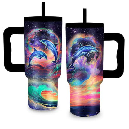 24oz Dolphin Tumbler with Handle and Straw, Gifts for Women, Insulated - color: Dolphin