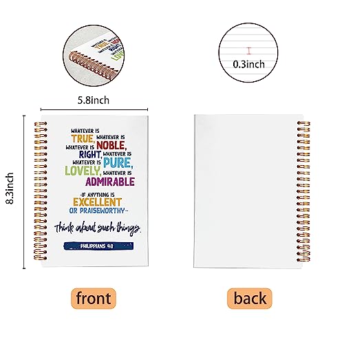 VNWEK Bible Scripture Philippians 4:8 Whatever is True Spiral Notebook Journal 5.5 x 8.3 inches,Christian Lined Hardcover Spiral Notebook,Inspirational Christian Gifts for Women Men Faith Teens - color: 3-XZ-bible-notebook