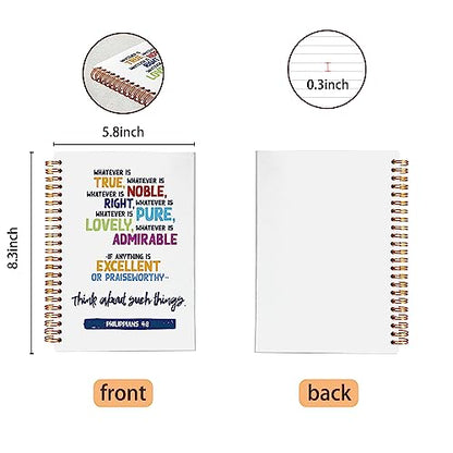 VNWEK Bible Scripture Philippians 4:8 Whatever is True Spiral Notebook Journal 5.5 x 8.3 inches,Christian Lined Hardcover Spiral Notebook,Inspirational Christian Gifts for Women Men Faith Teens - color: 3-XZ-bible-notebook