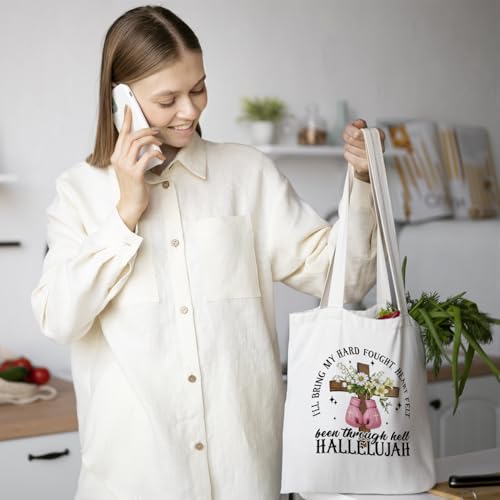 Chicimln Christian Goose Tote Bag, off to Praise the Lord Bible Verse Canvas Tote Bags - color: White 06