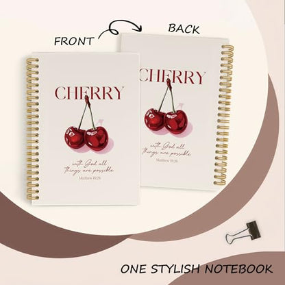 YLZlhb Preppy Cherry Christian Spiral Notebook Journal, Bible Verse Notebooks for Note Taking, Christian Gifts for Women, Religious Prayer Girly Hardcover Spiral Journal 5.5x8.3 Inches - color: cherry