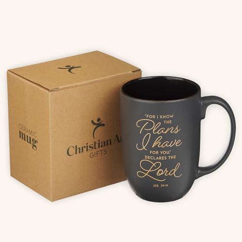 Christian Art Gifts Large Scripture Coffee Mug for Men, Women & Grads - color: Know the Plans/Charcoal & Gold