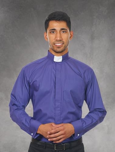 Men's Long Sleeves Tab Collar Clergy Shirt Black - color: Purple, size: 18"-18.5" Neck 34"-35" Sleeve