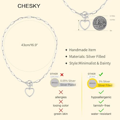 CHESKY Cross Necklace for Women Trendy, Dainty 14K Gold Plated Paperclip Charm Necklace for Womens Chunky Cross Pendant Necklace Gold Jewelry Religious Christian Gifts for Christians - color: Heart-SL