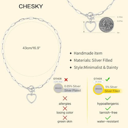 CHESKY Cross Necklace for Women Trendy, Dainty 14K Gold Plated Paperclip Charm Necklace for Womens Chunky Cross Pendant Necklace Gold Jewelry Religious Christian Gifts for Christians - color: Heart-SL