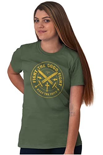 Keep The Faith Christian Graphic T Shirt | Religious Men’s Bible Verse Scripture Tee with Cross and Swords - color: Military Green, size: XX-Large