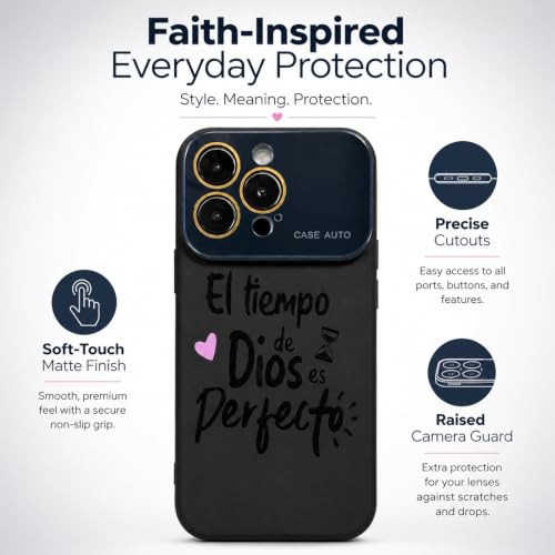 for iPhone 17 Pro Max Case God's Timing is Perfect Spanish Bible Verse Phone Case, Full Camera Lens Protection, Shockproof Drop Resistant Durable Cover (Black, iPhone 14 Pro Max) - color: black, size: iPhone 14 Pro Max