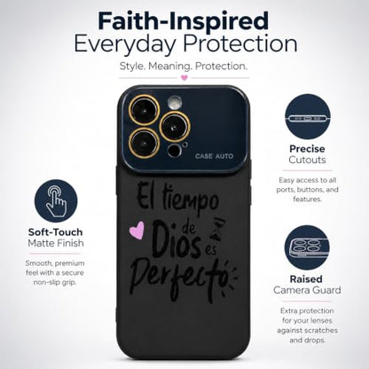 for iPhone 17 Pro Max Case God's Timing is Perfect Spanish Bible Verse Phone Case, Full Camera Lens Protection, Shockproof Drop Resistant Durable Cover (Black, iPhone 14 Pro Max) - color: black, size: iPhone 14 Pro Max
