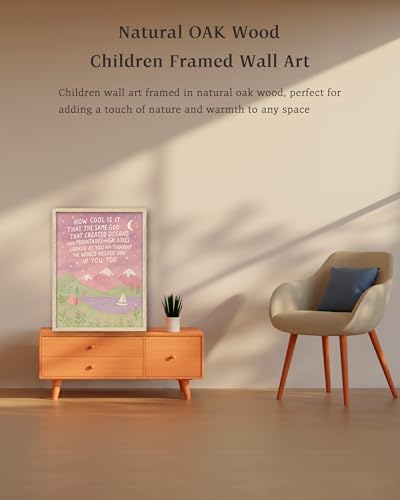 KensTro 16x20in Same God Creation Inspirational Christian Kids Wall Art,Natural OAK Wood Frame with Mountain Canvas Print,Girl First Communion and Baptism Gift for Girls,Nursery Toddler Girly Bedroom,Apartment Dorm Decoration Adoption Gifts,1Pack Pink - c