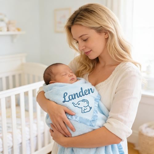 Personalized Baby Blanket with Embroidered Name,Custom Baby Receiving Blankets Soft Fleece Toddler Blanket for Newborn Baby Boy Shower Gifts -36" x 36" - color: Blue