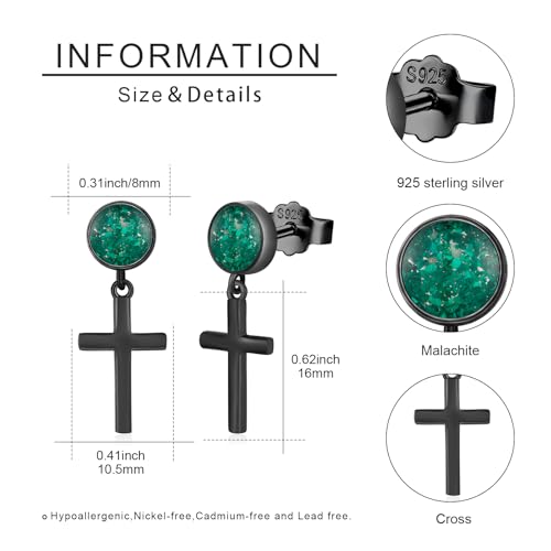 Black Dangle Drop Earrings 925 Sterling Silver Turquoise Earrings Jewelry Gifts for Women Men - style: Cross-Malachite