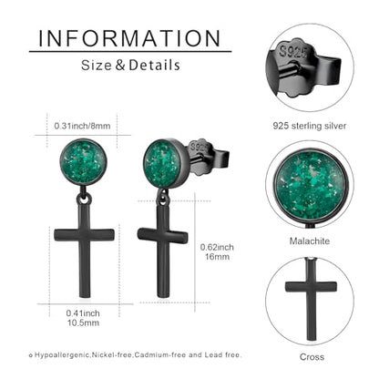Black Dangle Drop Earrings 925 Sterling Silver Turquoise Earrings Jewelry Gifts for Women Men - style: Cross-Malachite