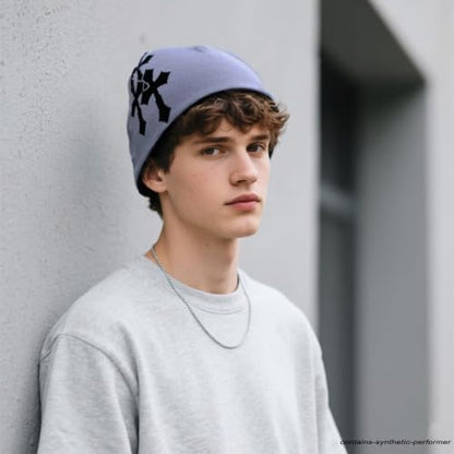 LUBINGSHINE Y2K Knitting Hat, Spider Web Pattern Beanies for Men & Women, Warm Knitted Hat Streetwear Outdoor Winter - color: Grey