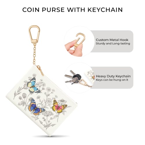 Butterfly Floral Keychain Coin Purse for Women Small Change Pouch - color: Butterfly Floral