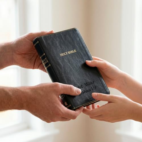 Printualist Personalized KJV Thinline Holy Bible with Name Engraved, Red Letter King James Version, Faux Leather Black Cover, Custom Gift Bible for Christian Celebrations - color: Black (Thinline)