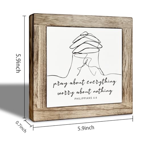 Christian Wooden Desk Decor Wooden Box Sign, Pray About Everything Worry About Nothing, Farmhouse Bible Verse Philippians 4:6 Tabletop Sign, Inspirational Religious Pray Decor - color: color35