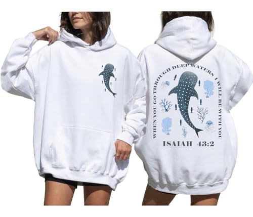 Whale Shark Hoodie & Sweatshirt When You Go Through Deep Waters Shirt Christian Bible Verse Isaiah 43 2 Shirt - color: Black-1, size: Small