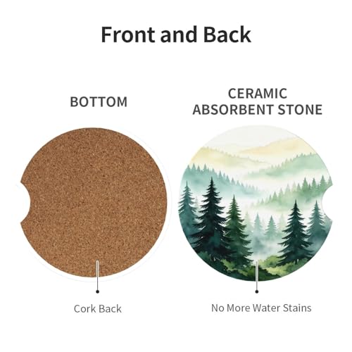 Misty Pine Forest Car Cup Holder Coasters Absorbent Ceramic Coaster - color: Blue