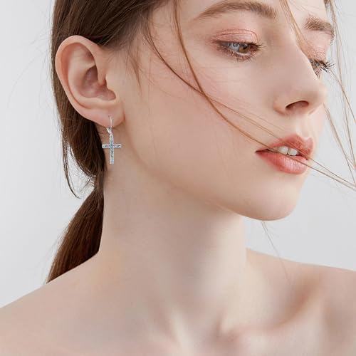 LUHE Sterling Silver Corss/Daisy/Musica Note Dangle Earrings for Women - style: Abalone Filigree Cross