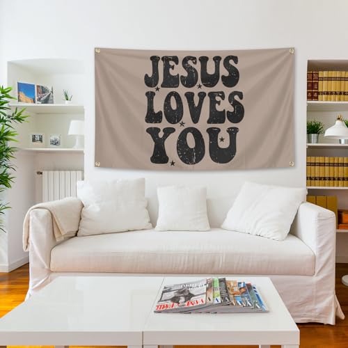 Jesus Loves You Tapestry 3X5 Ft Funny Tapestry Decoration for College Bedroom Room Dorm Wall Aesthetic Decor
