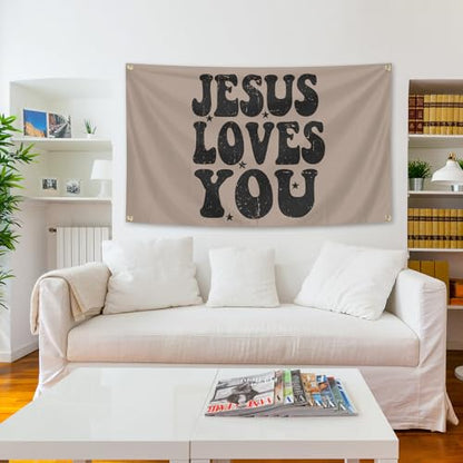 Jesus Loves You Tapestry 3X5 Ft Funny Tapestry Decoration for College Bedroom Room Dorm Wall Aesthetic Decor