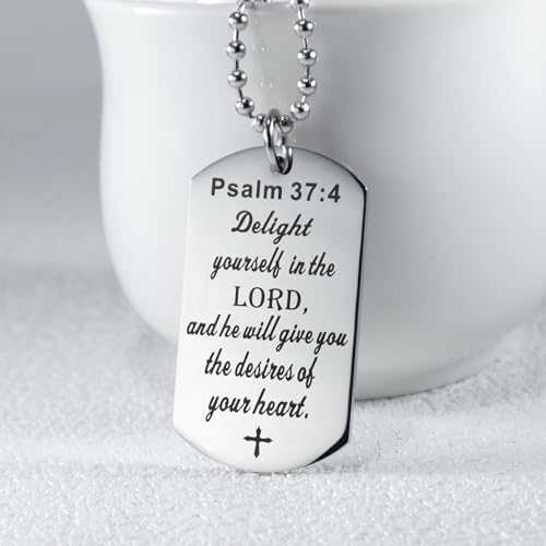 Christian Scripture Religious Dog Tag Necklace,Catholic Bible Verse Baptism Confirmation Sacrament Gifts - style: Psalm 37:4