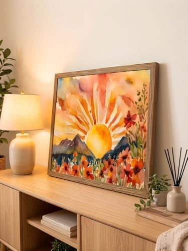 LBTZEVIR Framed Boho Sunset Wall Art 16x12 Inch Painting Poster Prints - color: The Sun, size: 16"L x 12"W