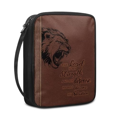Lion Print Bible Case for Women Men,Brown Bible Holder Case Portable Canvas Church Bag - color: Lion-brown
