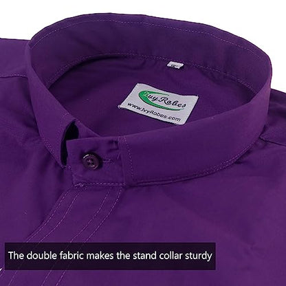 IvyRobes Men's Short Sleeves Tab Collar Clergy Shirt- Black White Purple - color: Purple, size: Small