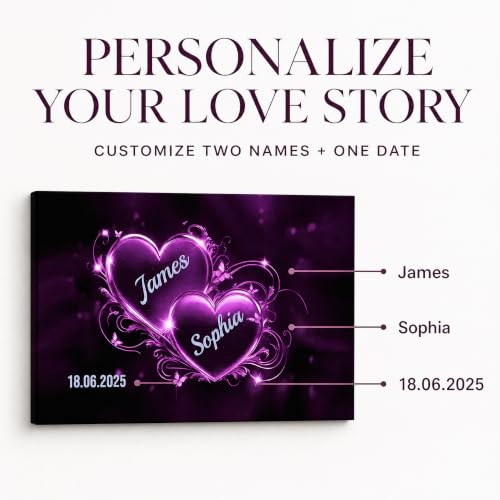 Ipplee Custom Framed Romantic Neon Double Heart Canvas for Couples - color: Design23
