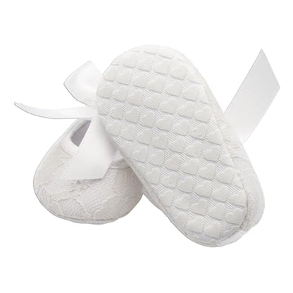 Cherished Moments Baby Baptism Shoe with Lace in Light Ivory with Headband, Gift for Christening or Dedication for Baby Girl (Sizes 0)