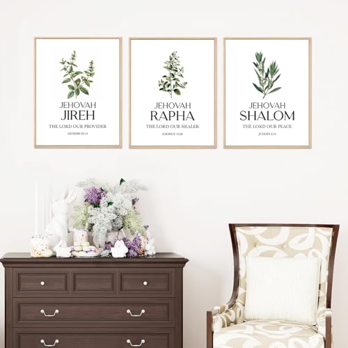 Ybqhd Christian Wall Decor Set Of 3,Hebrew Names Of God Bible Verse Sign Artwork,Scripture Quotes Prints Posters For Home Office Living Room Wall Decor(11"X14",Unframed)