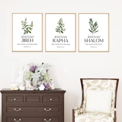 Ybqhd Christian Wall Decor Set Of 3,Hebrew Names Of God Bible Verse Sign Artwork,Scripture Quotes Prints Posters For Home Office Living Room Wall Decor(11"X14",Unframed)