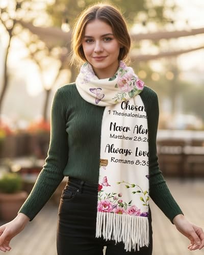 Bozidol Prayer Shawl for Women Christian Floral Cross Bible Verse Scarf Clothes for Christmas Mothers Day Birthday Gifts - color: Pink