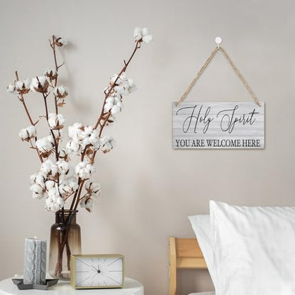 Home Wall Decor Signs Holy Spirit You Are Welcome Here Sign Farmhouse Wooden Hanging Sign Rustic Wall Art Plaque Decor For Front Door Porch Yard 12" X 6"