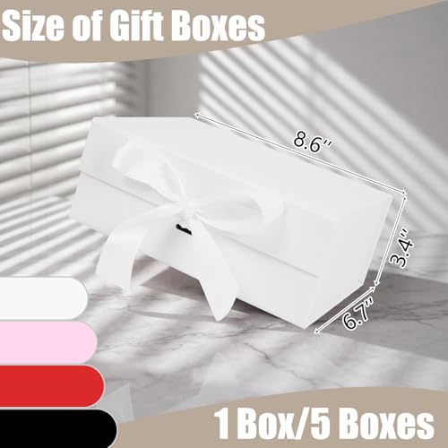 Aimyoo White Gift Box with Ribbon, 8.6x6.7x3.4 inch Groomsman Proposal Box for Presents with Magnetic Closure Lids, Rectangle Collapsible Luxury Box for Wedding, Christmas, Halloween, Birthday - color: White 8.6x6.7x3.4 inch-1 Pack