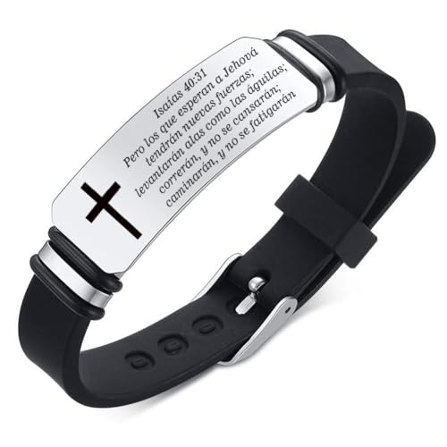 Perspnalized Spanish Scripture Gifts for Men Women,Adjust Silicone Spanish Bible Verse Bracelet Engraved Inspirational ID Bracelets Christian Cross Wristband Xmas Church Employee Favors - style: Isaías 40:31