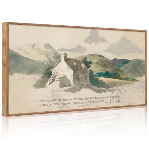 Aurlan House Built On The Rock Matthew 7:25 Framed Wall Art 40x20 Inch - color: Matthew 7:25 House Built on the Rock, size: 40"L x 20"W