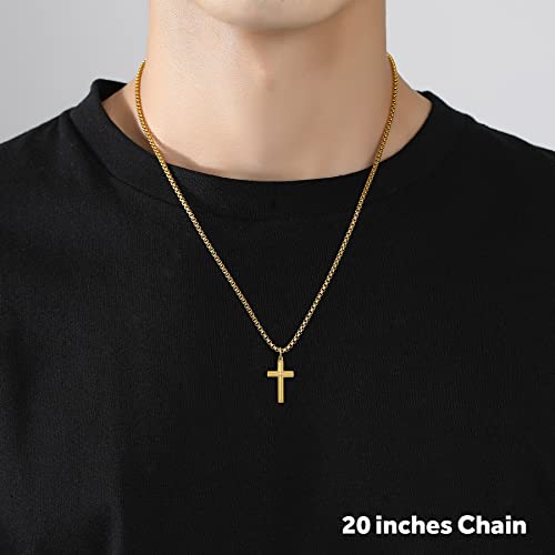REVEMCN Christian Black Gold Silver Cross Necklace for Boys & Men, 16-22" - color: Gold - 0.8'' × 0.5'' beveled cross pendant, size: 16 inches