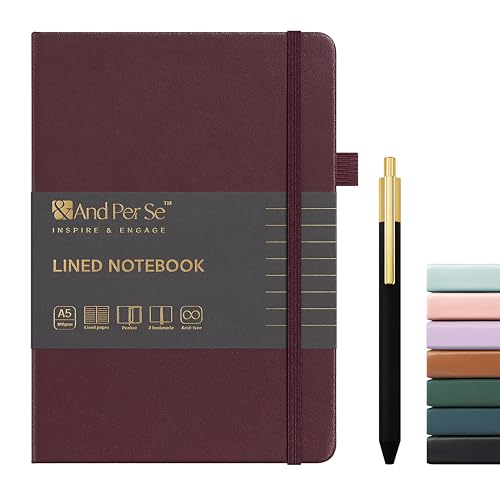 &And Per Se Lined Journal and Pen Set, A5 Leather Hardcover Notebook with Pen & Stationary Set, 160 Pages 100GSM Thick Ruled Paper Journal for Business Work Writing (Dark Red) - color: Dark Red