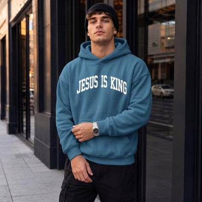 Wrenpies Christian Jesus Love You Hoodie for Men Jesus Is King Faith Religious Bible Verse Hoodies Graphic Fleece Sweatshirt - color: Deep Blue, size: Small