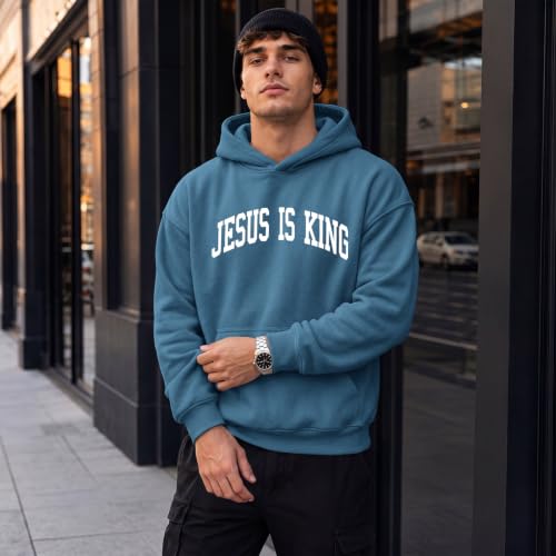 Wrenpies Christian Jesus Love You Hoodie for Men Jesus Is King Faith Religious Bible Verse Hoodies Graphic Fleece Sweatshirt - color: Deep Blue, size: XX-Large