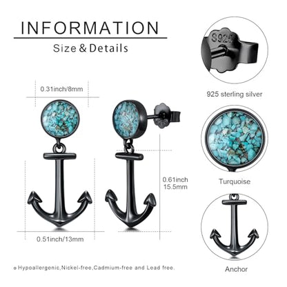 Black Dangle Drop Earrings 925 Sterling Silver Turquoise Earrings Jewelry Gifts for Women Men - style: Anchor